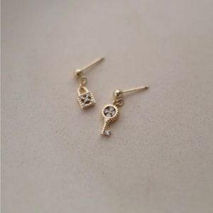 Sterling Silver Dainty Lock & Key Earrings
